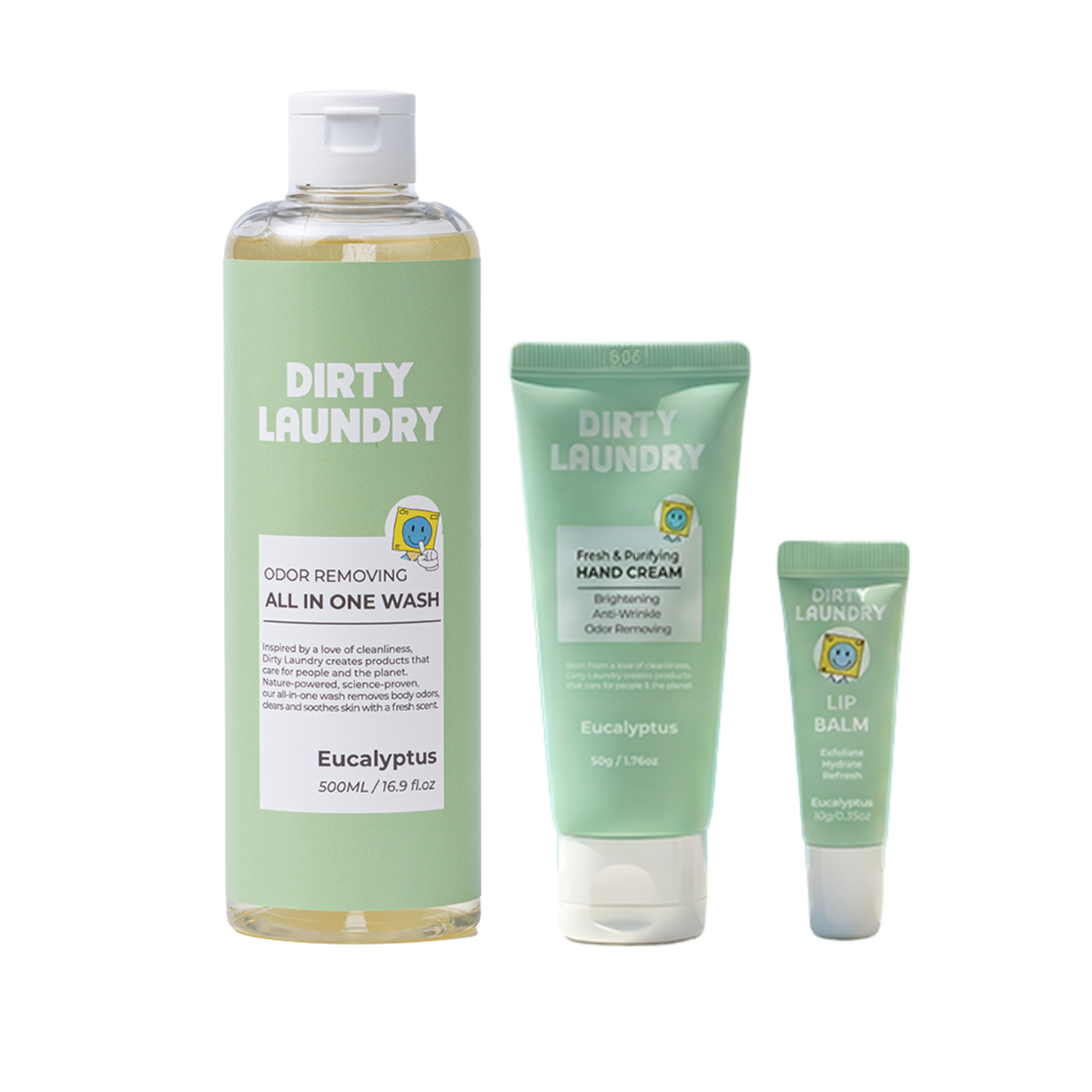 Dirty Laundry Eucalyptus Lip Balm 10g + Hand Cream 50g + Shower Gel 500ml Set