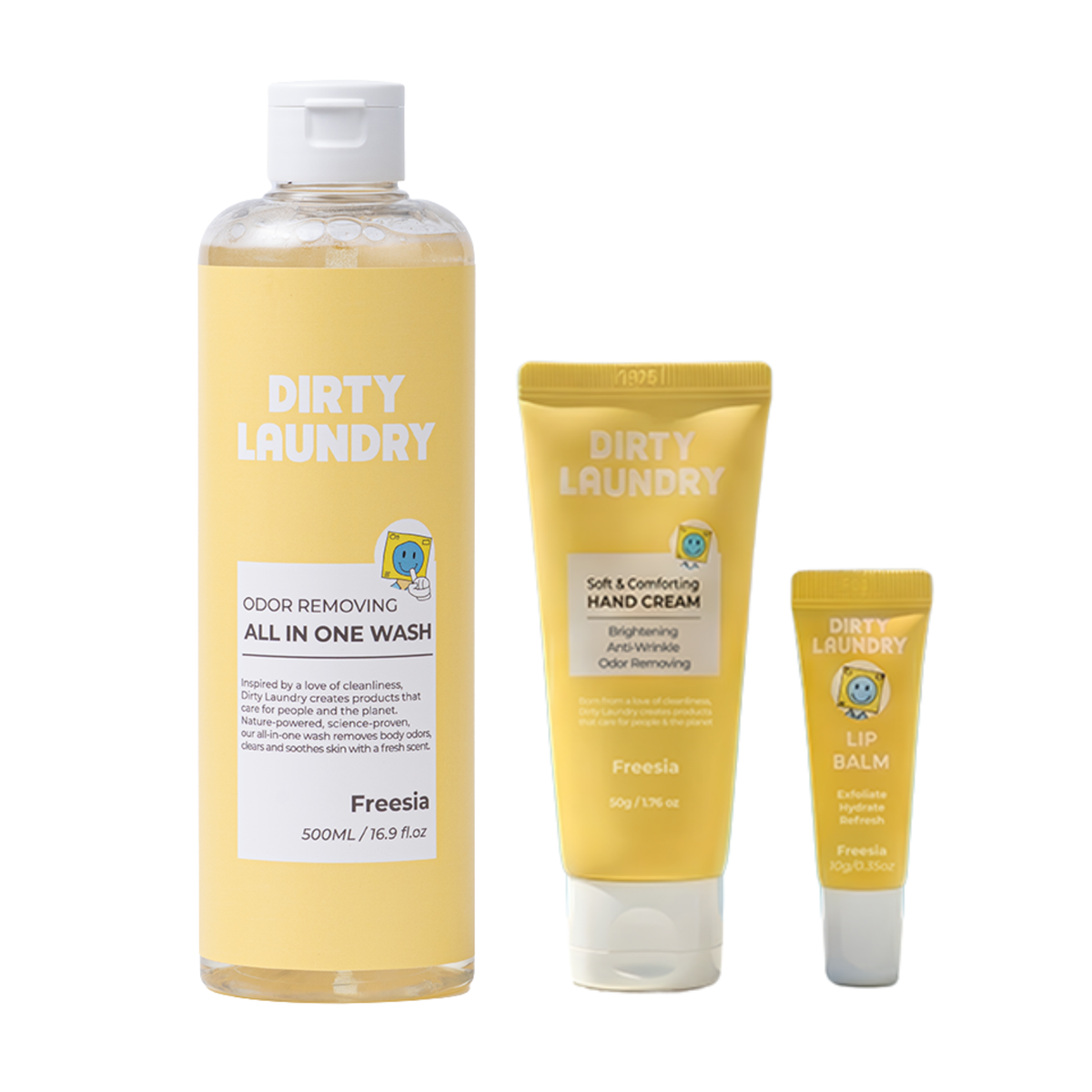 Dirty Laundry Freesia Lip Balm 10g + Hand Cream 50g + Shower Gel 500ml Set